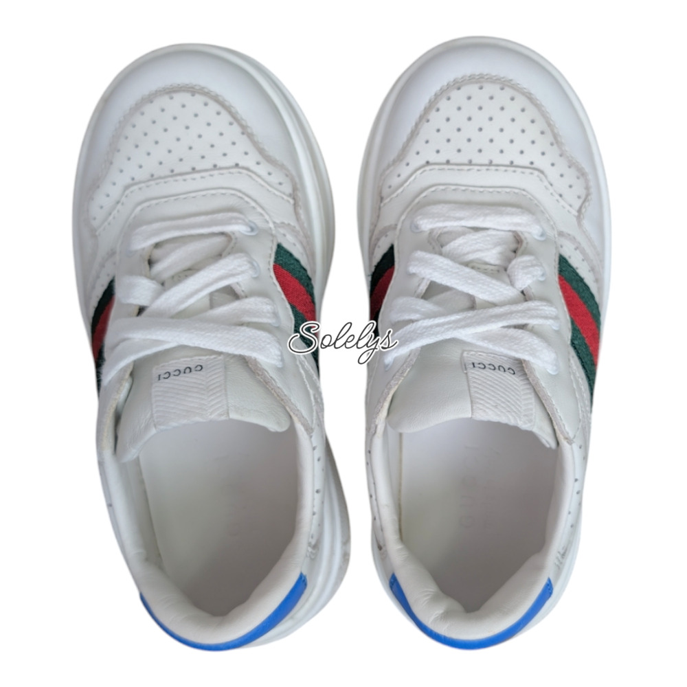 Gucci Kids Chunky GG Logo Leather Web White Blue Sneaker Toddler EU 25 US 9 - Picture 4 of 10